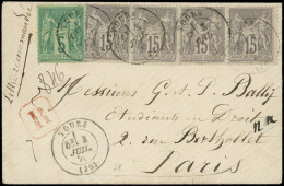 Let TYPE SAGE SUR LETTRES - N°75 Et 77 BANDE De 4 Obl. Càd TOURS 3/7/78 S. Env. Rec., TB - 1877-1920: Semi-Moderne