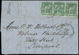 Let TYPE SAGE SUR LETTRES - N°76 BANDE De 3 Obl. Cachet Conv. St. HONFLEUR/H.LIS Sur LAC Incomplète Du 28/11/77 Pour LIV - 1877-1920: Semi Modern Period