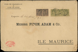 Let TYPE SAGE SUR LETTRES - N°82 BANDE De 3 Obl. PARIS DEPART 11/4/92 S. Env., Arr. MAURITIUS, TB - 1877-1920: Période Semi Moderne