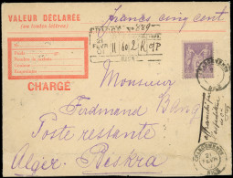 Let TYPE SAGE SUR LETTRES - N°95 Obl. CHARGEMENT/NICE 21/2/01 S. Env. CHARGE (pré-imprimée), Arr. BISKRA 25/2, RR Et TB - 1877-1920: Periodo Semi Moderno