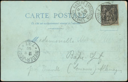 Let TYPE SAGE SUR LETTRES - N°103 Obl. ANNEXE EXPOSITION/VINCENNES 12/9/00 S. CP, Arr. Nieder-Jeutz 13/9, TB - 1877-1920: Semi Modern Period