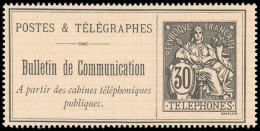 Delcampe - (*) TELEPHONE - Téléphone 8 : 30c. Noir Sur Lilas, TB - Telegraaf-en Telefoonzegels