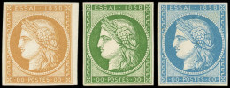 (*) ESSAIS -  Cérès, 3  De 1858, Val. 00, Bistre, Vert (papier Carton) Et Bleu, TB - Sonstige & Ohne Zuordnung