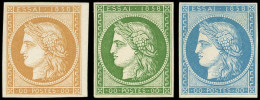 (*) ESSAIS -  Cérès, 3  De 1858, Val. 00, Bistre, Vert (papier Carton) Et Bleu, TB - Andere & Zonder Classificatie