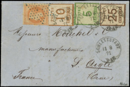 Let ALSACE-LORRAINE - Affranchissements Mixtes Avec France : N°4, 5 Et 7, 5c., 10c. Et 25c. Obl. Càd SCHLETTSTADT 11/8/7 - Storia Postale