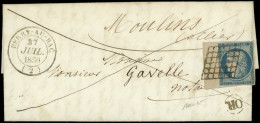 Let OBLITERATIONS PAR DEPARTEMENTS - 2/AISNE N°4 Grand Bdf, Obl. GRILLE S. LAC, Càd T14 BERRY-AU-BAC 27/7/50 Et OR De CO - 1849-1876: Période Classique