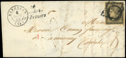 Let OBLITERATIONS PAR DEPARTEMENTS - 14/CANTAL N°3 Obl. GRILLE S. LSC, Càd T15 MARCENAT 8/9/49, Cursive 14/CONDAT/EN-FEN - 1849-1876: Klassik