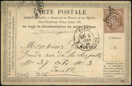 Let LETTRES DE PARIS - N°58 Obl. ETOILE 9 P13 S. CP, Càd R. Montaigne 3/6/73, Ind. 16, TB - 1849-1876: Classic Period