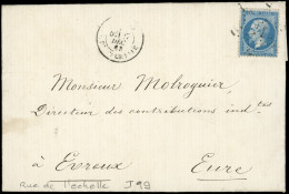 Let LETTRES DE PARIS - N°22 Obl. ETOILE S. LAC, Càd R. De L'Echelle 17/12/63, Ind. 19, TB - 1849-1876: Classic Period