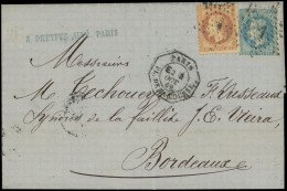 Let LETTRES DE PARIS - N°29B Et 31 Obl. ETOILE 1 S. LAC, Càd Octog. PARIS/PL. DE LA BOURSE E2 4/10/69, Arr. BORDEAUX 5/1 - 1849-1876: Classic Period