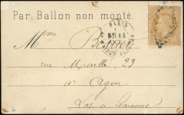 Let BALLONS MONTES - N°28B Obl. GC S. CP "Par Ballon Non Monté", Càd LA MAISON BLANCHE 14/10/70, Arr. AGEN 22/10, TB. LE - Krieg 1870