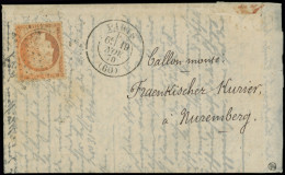 Let BALLONS MONTES - N°38 Obl. ETOILE S. Agence HAVAS Edition Allemande, Càd Paris 19/11/70 Pour Le Fraenkischer Kurier, - War 1870
