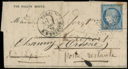 Let BALLONS MONTES - N°37 Rousseur, Obl. Etoile 4 Sur Gazette N°13, Càd R. D'Enghien 4/12/70, Arr. DIEPPE Le 13/12, Réex - Guerra De 1870