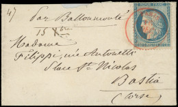 Let BALLONS MONTES - N°37 Obl. Càd Rouge PARIS (SC) 16/12/70 S. Petite Env., Arr. BASTIA 2/1, Combinaison RR Et TTB, LE  - Krieg 1870