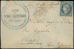 Let BALLONS MONTES - N°37 Obl. Etoile 14 S. Env., Càd R. De Strasbourg 26/12/70, Grand Cachet Bleu Corps Du Génie Volont - Krieg 1870