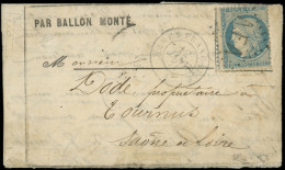 Let BALLONS MONTES - N°37 Obl. Los. A.F.A. S. LAC Formule, Càd ARMEE FRANCAISE A 12/1/71, Arr. TOURNUS 15/1, R Et TB. LE - War 1870