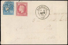 Let Boules De Moulins -  N°32 Et 45C Déf. Obl. GC S. Env. Avec Corresp., Càd MARSEILLE 3/1/71 Pour Paris Par Moulins, B/ - War 1870