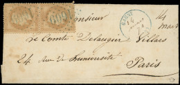 Let La Commune De Paris - Commune De Paris N°28B PAIRE Obl. GC 1609 S. LSC, Càd GAGNY, Le Tout En BLEU, La Date 14 Mars  - Krieg 1870