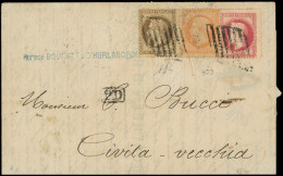 Let AFFRANCHISSEMENTS ET COMBINAISONS - N°23, 30 Et 32 Obl. GRILLE De CIVITA VECCHIA S. LAC De Marseille 28/11/68, Arr.  - 1849-1876: Classic Period