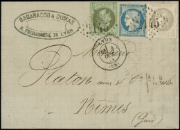 Let AFFRANCHISSEMENTS ET COMBINAISONS - N°25, 37 Et 41B Obl. GC 2145 S. LAC, Càd T17 LYON 4/10/71, TRICOLORE De 3 émissi - 1849-1876: Periodo Clásico