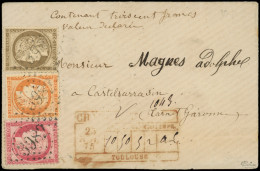 Let AFFRANCHISSEMENTS ET COMBINAISONS - N°38, 56 Et 57 Obl. GC 3982 S. Env. CHARGE, Collecteur 25/11/75, Joli TRICOLORE, - 1849-1876: Klassik