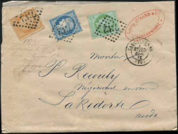 Let AFFRANCHISSEMENTS ET COMBINAISONS - N°38, 53 Et 60A Obl. GC 732 S. Env. Avec Corresp. Sans Rabat, Càd T17 CARCASSONN - 1849-1876: Classic Period