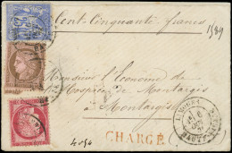 Let AFFRANCHISSEMENTS ET COMBINAISONS - N°54, 57 Et 78 Obl. Càd T17 LIMOGES 6/10/76 S. Env. CHARGE, Joli TRICOLORE Et TB - 1849-1876: Classic Period