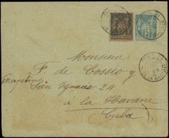 Let DESTINATIONS - N°89 Obl. R. De La Bastille 26/1/96 S. Env. Entier 15c., Arr. HABANA 12/2, TB - 1877-1920: Période Semi Moderne