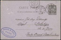 Let DESTINATIONS - CP Entier 10c. Noir Obl. PARIS.2 28/6/90, Arr. SALATIGA (Java) Le 27/7, TB - 1877-1920: Semi Modern Period