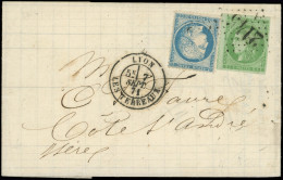 Let AFFRANCHISSEMENTS DE SEPTEMBRE 1871 - N°37 Et 42B Obl. GC 2145 S. LAC, Càd T17 LYON Les TERREAUX 7/9/71, TTB - 1849-1876: Klassik