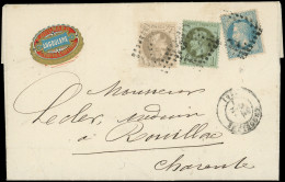 Let AFFRANCHISSEMENTS DE SEPTEMBRE 1871 - N°25, 27 Et 29 Obl. GC 105 S. LAC, Càd T17 ANGOULEME 9/+9/71 Et Jolie étiquett - 1849-1876: Classic Period