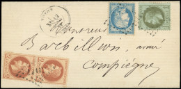 Let AFFRANCHISSEMENTS DE SEPTEMBRE 1871 - N°25, 26 PAIRE  Et 37 Obl. GC 2702 Léger S. LSC, Càd T16 NOYON 12/9/71, TRICOL - 1849-1876: Klassieke Periode