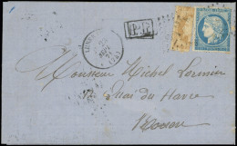 Let AFFRANCHISSEMENTS DE SEPTEMBRE 1871 - Q28B, 10c. Bistre COUPE Et N°37, Obl. GC 2124 S. LAC, Càd T16 LUNERAY 23/9/71  - 1849-1876: Classic Period