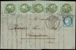 Let AFFRANCHISSEMENTS DE SEPTEMBRE 1871 - N°37 Et 39C BANDE De 5 Obl. GC 2610 S. LAC, Càd T17 NARBONNE 24/9/71, Superbe - 1849-1876: Période Classique