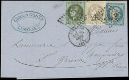 Let AFFRANCHISSEMENTS DE SEPTEMBRE 1871 - N°37, 39A Et 41B Obl. GC 2049 S. LAC, Càd T16 LIMOGES 26/9/71, TB - 1849-1876: Classic Period