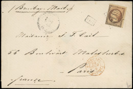 Let BUREAUX FRANCAIS A L'ETRANGER - N°23 Obl. GC 5119 S. Env., Mention "Bombay Mail", Càd Illisible LE CAIRE, Càd Rouge  - 1849-1876: Klassieke Periode