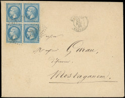 Let LETTRES ET OBLITERATIONS D'ALGERIE - N°22 BLOC De 4 Obl. GC 5042 S. Env., Càd MASCARA 22/5/66, Arr. Mostaganem, TB - 1849-1876: Période Classique