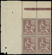 ** EMISSIONS DU XXe SIECLE - 113   Mouchon, 20c. Brun-lilas, BLOC De 4 Cdf, Très Bon Centrage, TTB - Unused Stamps