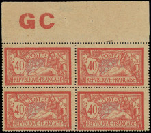 ** EMISSIONS DU XXe SIECLE - 119d  Merson, 40c. Rouge Et Bleu, Manchette GC, BLOC De 4 Bdf, TB - Unused Stamps