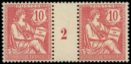 ** EMISSIONS DU XXe SIECLE - 124   Mouchon Retouché, 10c. Rose, PAIRE Mill.2, TB - Unused Stamps