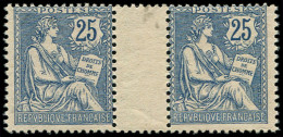 ** EMISSIONS DU XXe SIECLE - 127   Mouchon Retouché, 25c. Bleu, PAIRE Interp. Décentrée, TB - Unused Stamps