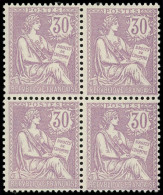 ** EMISSIONS DU XXe SIECLE - 128   Mouchon Retouché, 30c. Violet, BLOC De 4, Bon Centrage, TTB - Unused Stamps