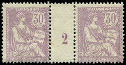 * EMISSIONS DU XXe SIECLE - 128   Mouchon Retouché, 30c. Violet, PAIRE Mill.2, TB - Unused Stamps