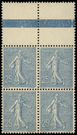 ** EMISSIONS DU XXe SIECLE - 132   Semeuse Lignée, 25c. Bleu, BLOC De 4 Bdf, Très Bien Centré, TTB - Unused Stamps