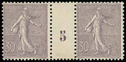 ** EMISSIONS DU XXe SIECLE - 133   Semeuse Lignée, 30c. Lilas, PAIRE Mill.5, TB - Unused Stamps