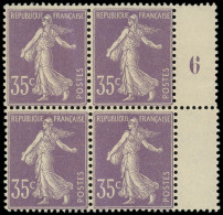 ** EMISSIONS DU XXe SIECLE - 136   Semeuse Chiffres Maigres, 35c. Violet Clair, BLOC De 4, Bandelette Mill.6, Bien Centr - Unused Stamps