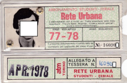 BIGLIETTO  ABBONAMENTO ATM TORINO - STUDENTI - LINEE 77 - 78 ANNO 1978 - Europa