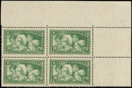 ** EMISSIONS DU XXe SIECLE - 269   Provinces Françaises, 1f.50 + 3f.50 Vert Jaune, BLOC De 4 Cdf, TB - Unused Stamps