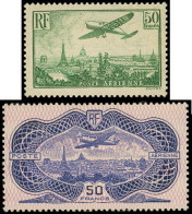 * POSTE AERIENNE - 14 Et 15, 50f. Vert Et 50f. Burelé, Tous Les Deux Inf. Trace De Ch. Quasi Invisible, TB - 1927-1959 Mint/hinged