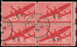 Poste Aérienne Militaire -  25 : 6c. Rouge, Surch. CASABLANCA T III, BLOC De 4 Bdf Obl. POSTE NAVALE 24/10/44, TB, Signé - Military Airmail